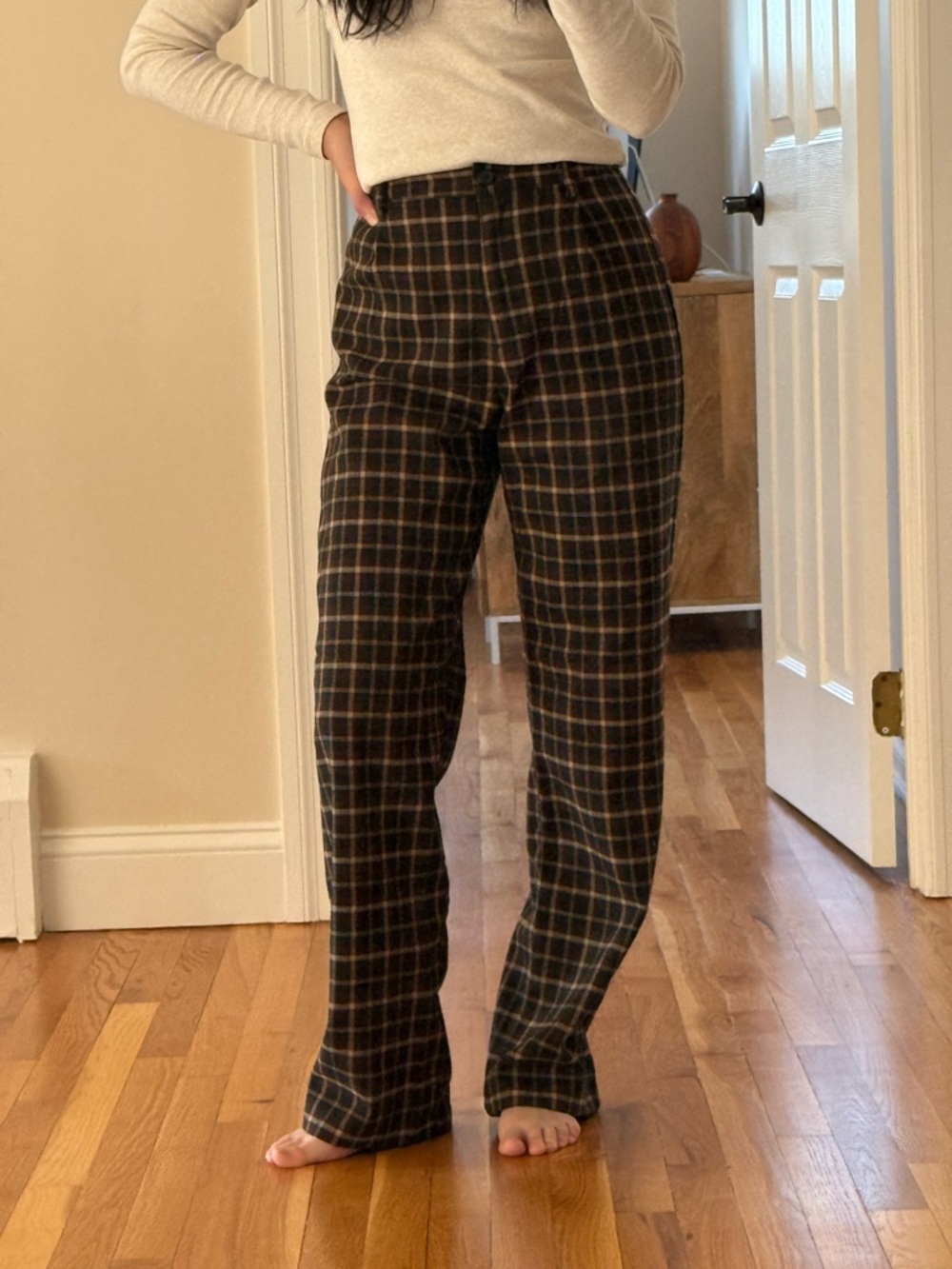 Brandy Melville Brown Plaid Wide-Leg Pants